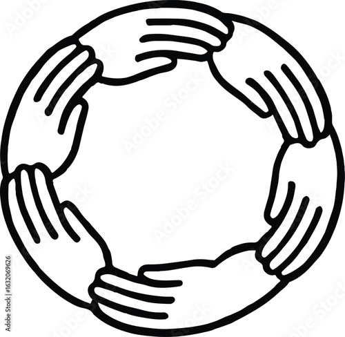 Unity Circle Icon – Interlocked Hands Symbolizing Teamwork, Support & Connection