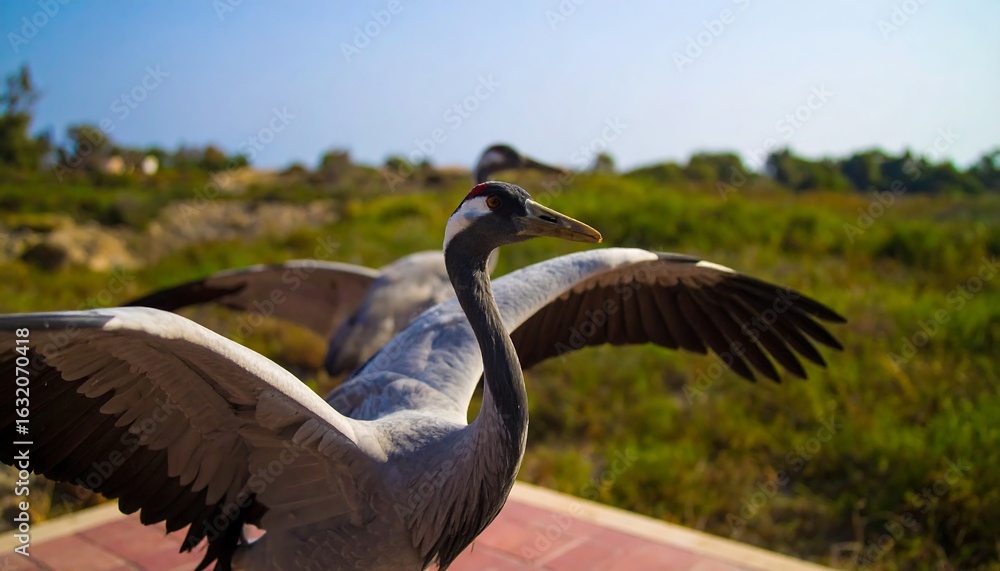 Fototapeta premium Cranes in flight, wings outstretched