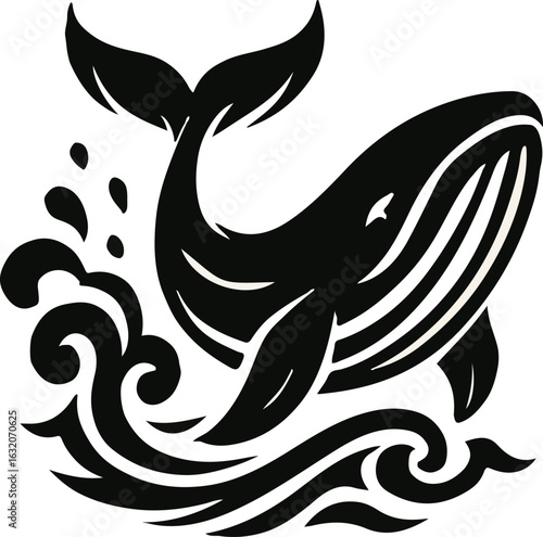 Breaching Whale Silhouette – Dynamic Marine Wildlife Vector Illustration