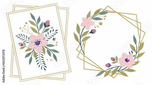 Elegant Floral Arrangements with Gold Geometric Frames.