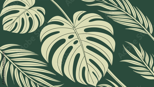 Elegant Tropical Monstera and Palm Leaves Design.