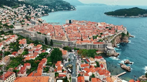  Aerial view of Dubrovnik Old Town fortress, Croatia. Historic centre of Croatia, major tourist attraction in Europe in summer.