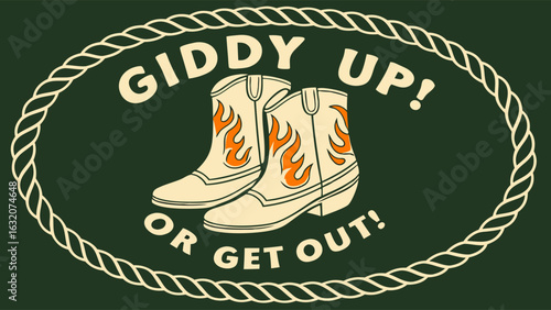 Giddy Up Flaming Cowboy Boots Western Design.