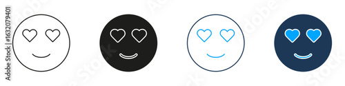 Heart Eyes Emoji Line And Solid Icon Set. Love, Affection, And Adoration Expression Symbol Collection. Emotional Communication And Social Media Interaction. Isolated Vector Illustration