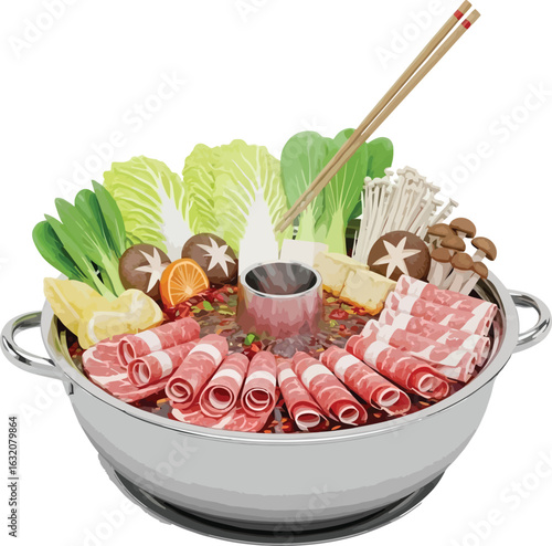 vector, illustration, Hot pot, 火鍋, 火锅, steamboat, food