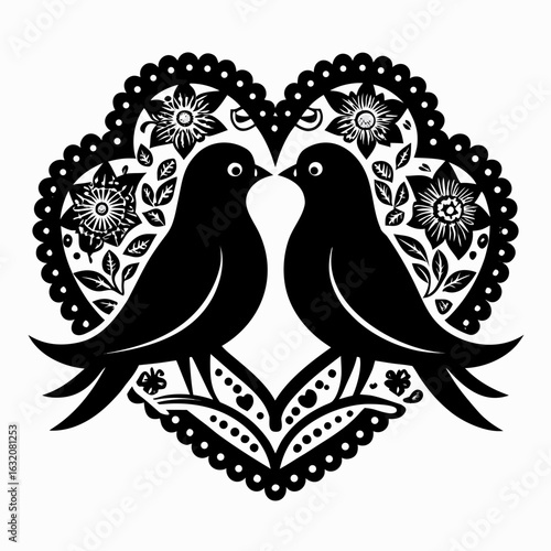Lovebirds Lace vector clean black silhouette design white background