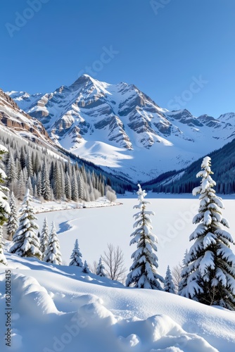 Wallpaper Mural Majestic Frosty Mountain Landscape with Snow-Covered Pines Torontodigital.ca