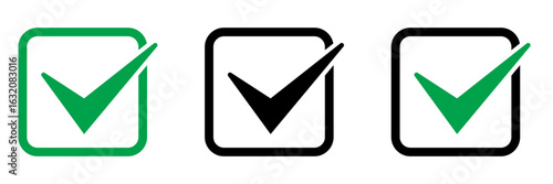 Check icon. Checkmark black symbol. Approved symbol. Ok icon. Check button sign. Tick icon.
