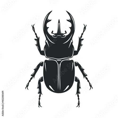 Detailed black stag beetle illustration on white background showcasing large mandibles