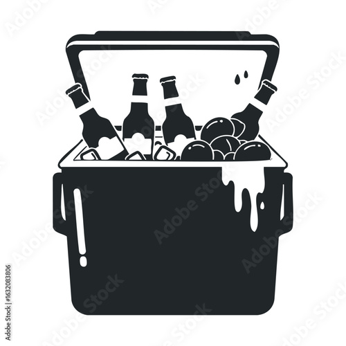 Cooler filled with ice, bottles, and cans for refreshing outdoor gathering