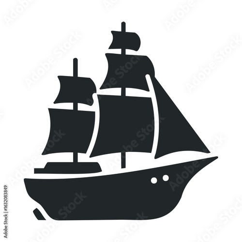 Silhouette of a vintage sailing ship with three masts