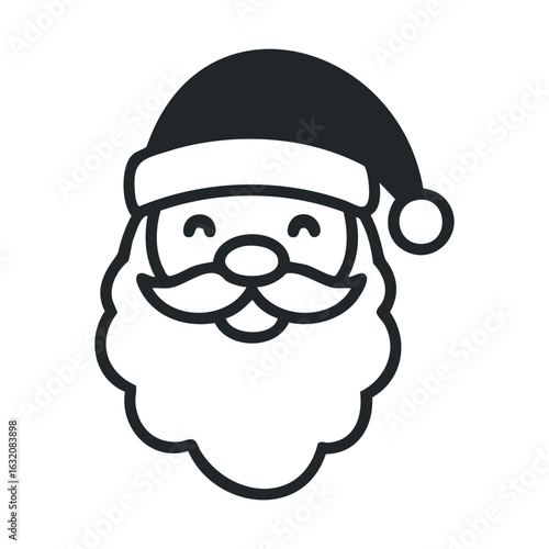 Black and white santa claus icon with hat and beard