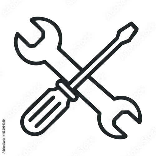 Outline of crossed wrench and screwdriver tools icon for maintenance and repair services