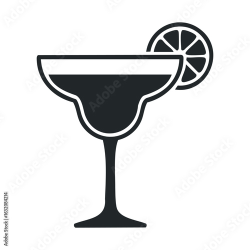 Margarita cocktail glass icon with lime slice outline on stemware