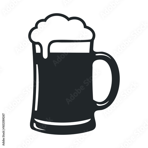 Monochrome illustration of a frosty beer mug with foam
