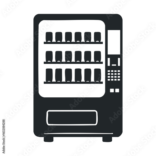 Black and white vending machine silhouette with snack and drink options