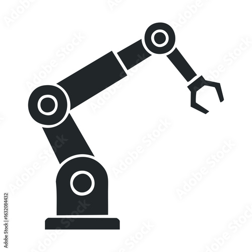 Industrial robotic arm silhouette in black on white background