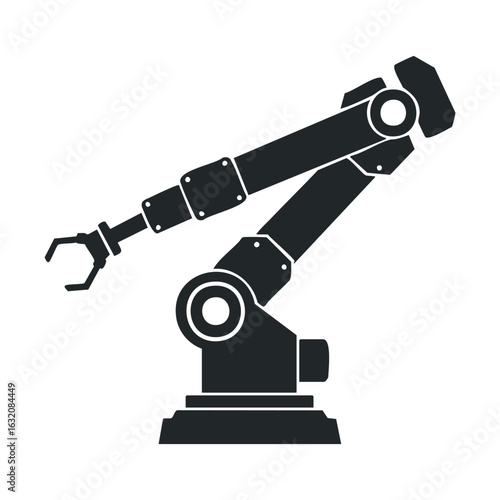 Industrial robotic arm silhouette with claw gripper on white background