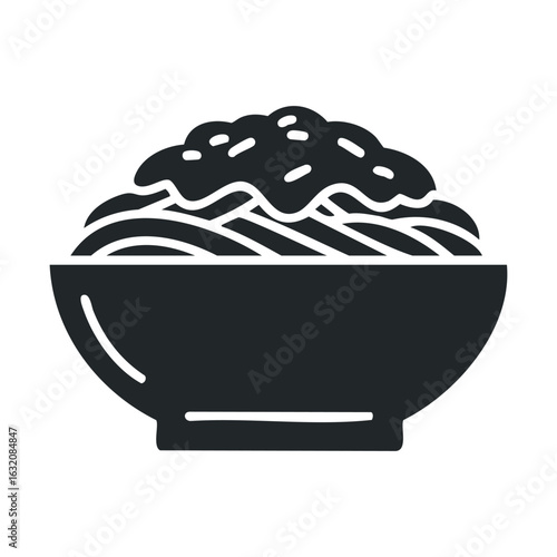 Monochrome icon of a noodle bowl with sauce