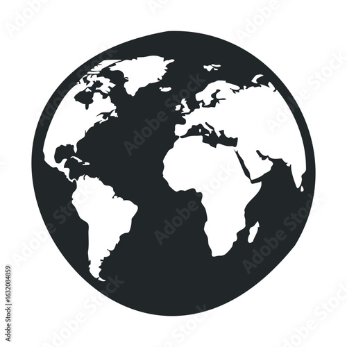 Black and white world map showing europe and africa on a globe