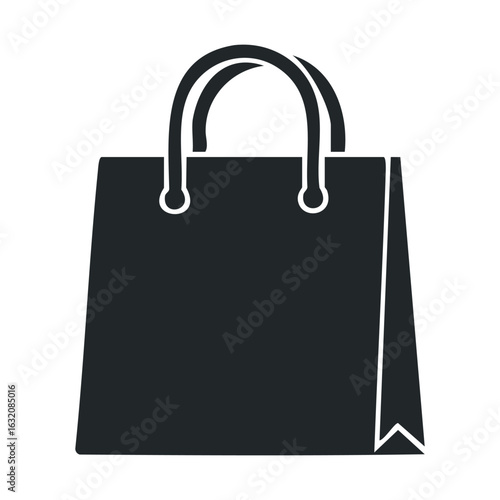 Simple black shopping bag icon with handle on white background