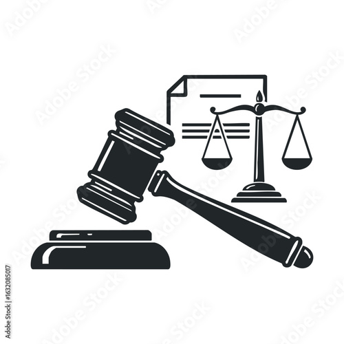 Gavel and scales of justice with legal document icon