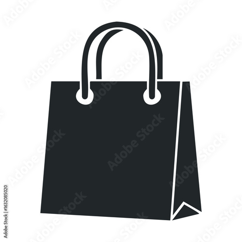 Minimalist black shopping bag icon on white background