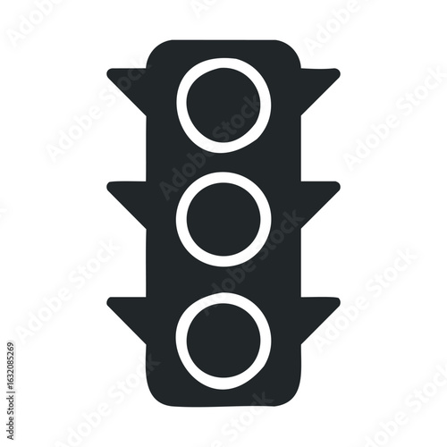 Black traffic light icon with three unlit circular lights on white background