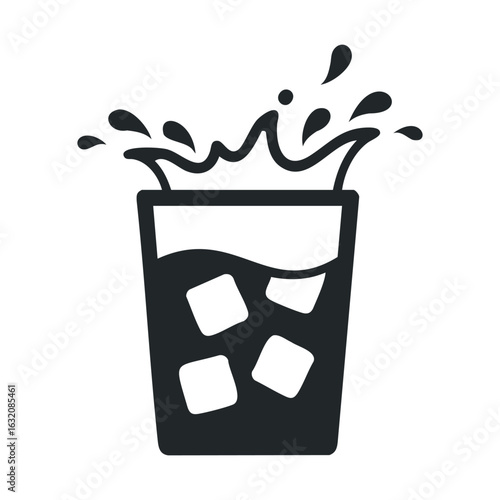Refreshing ice drink with cubes splashing in glass icon