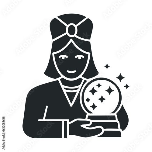 Mystical fortune teller icon with crystal ball and stars