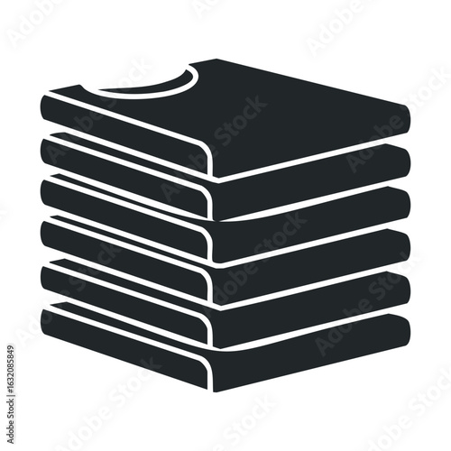 Stack of folded black t-shirts icon on white background