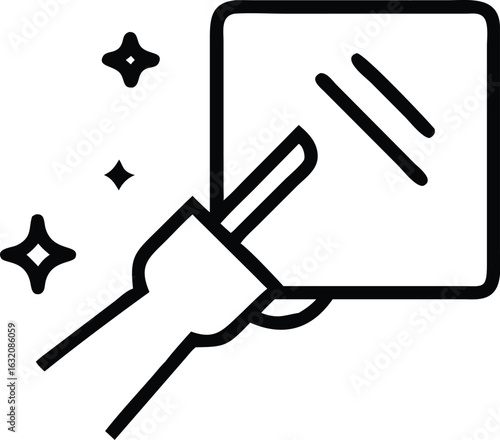 Hand cleaning a square surface with a cleaning tool isolated on transparent background