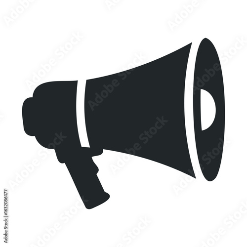 Black megaphone icon on white background