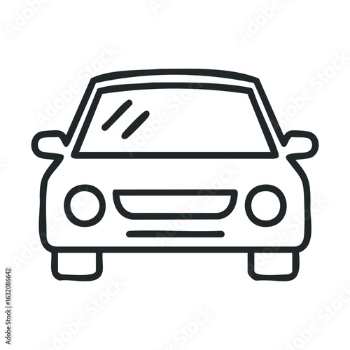 Simple black and white car icon with front view perspective