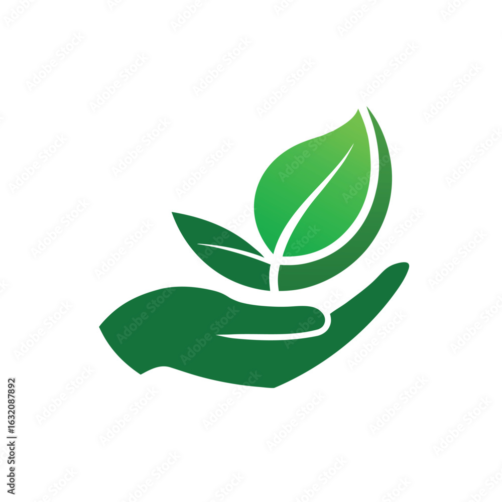hand holding green plant isolated on white background hand holding green plant isolated on white background