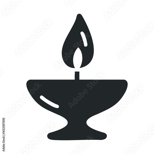 Minimalist black and white oil lamp with flame icon on white background