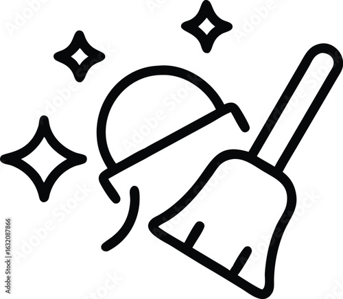 Broom and dustpan icon representing cleaning and tidiness isolated on transparent background
