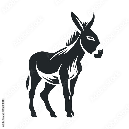 Monochrome donkey silhouette illustration on white background
