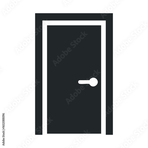 Minimalist closed door icon in black with door handle design