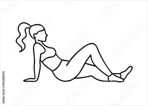 A minimalist single line drawing capturing a young woman engaged in a workout routine showcasing dynamic movement and a healthy lifestyle isolated on white background
