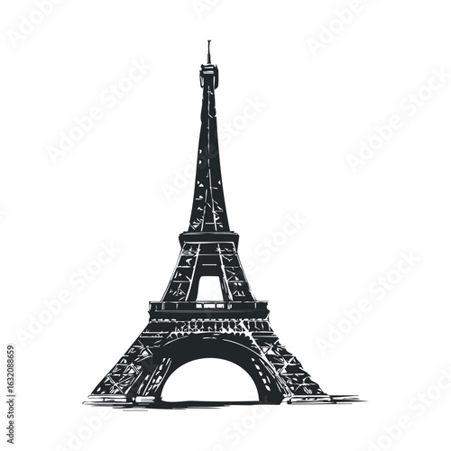 Black and white sketch of iconic eiffel tower in paris