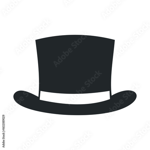 Black top hat icon with white band on white background