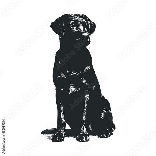 Black labrador silhouette: detailed canine art on white background