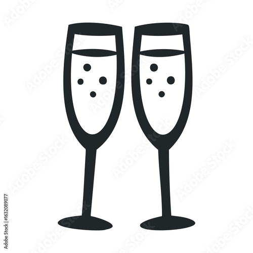 Minimalist icon of two champagne glasses with bubbles