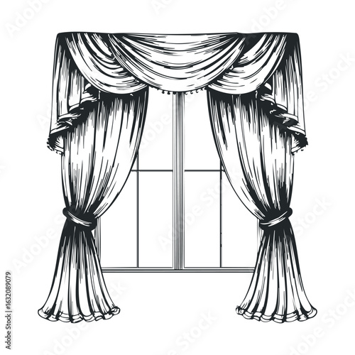 Elegant draped curtains with swag design on window