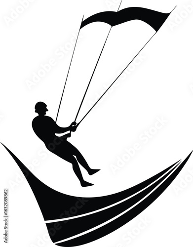 Kitesurfing silhouette of a person on a board isolated on transparent background