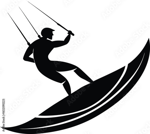Kitesurfer riding a wave silhouette isolated on transparent background