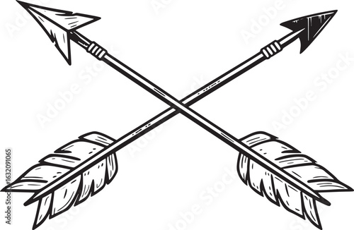 Two Crossed Arrows with Feathered Fletching bow and arrow