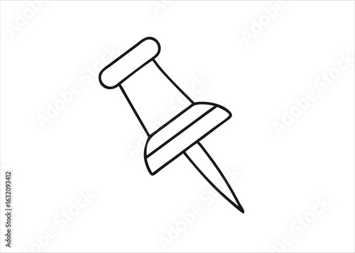 A classic black push pin thumbtack icon design for various applications isolated on white background