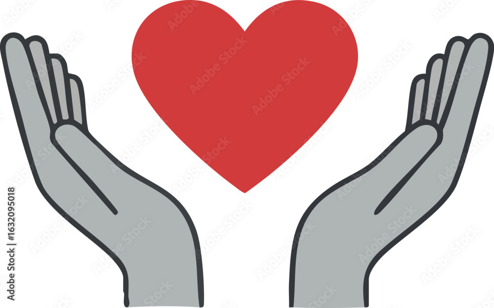 Fototapeta premium Illustration Art Vector Featuring Red Heart with Two Hands in Cartoon Style
